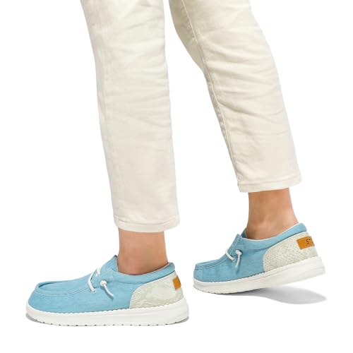 Image of STQ Women's Slip on Boat Shoes with Arch Support Comfortable Canvas Loafers for All Day Standing Light Blue US 8.5