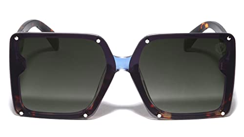 Kleo Royal - Rimless Studded Flat Lens Square Side Coin Lion Head Medallion Hip Hop Sunglasses (Smoke Demi) #TOP1