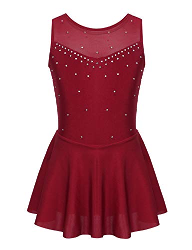 YiZYiF Vestido Danza Ballet Niñas Maillot Patinaje Artístico con Brillos Body Gimnasia Rítmica Leotardo Clásico Traje Bailarina Actuación 6-14 Años Rojo A 12 Años