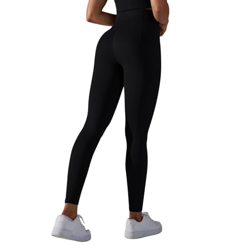 Generisch pantalones de yoga sin costuras de punto para mujer con cintura alta cadera para correr actividades de fitness, Negro , S