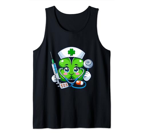 Funny St Patricks Day Shamrock Nurse Stetoscope Scrub Top Camiseta sin Mangas