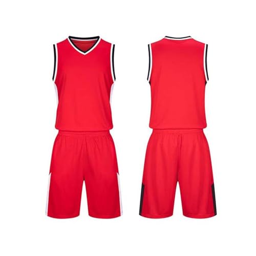 Image of Kids Basketball Kit 2-Piece Sleeveless Basketball Jersey Shirt & Shorts Set, Boys Girls Outfit Childs Gifts Training Jersey Quick Dry School Wear Red 11-12 Years