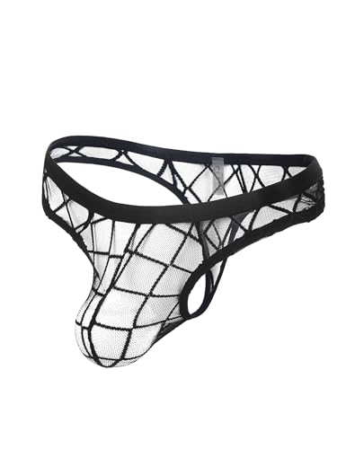 Mens Sexy Mesh Thong Low Rise G String T-Back See Through Underwear Black Breathable Panties for Men S-XL2