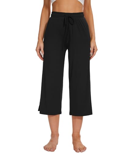 Image of WiWi Bamboo Viscose womens capri pants Wide Leg Pajama Super Soft Lounge knit Sleep shorts Cooling Pj Bottoms S-XXL