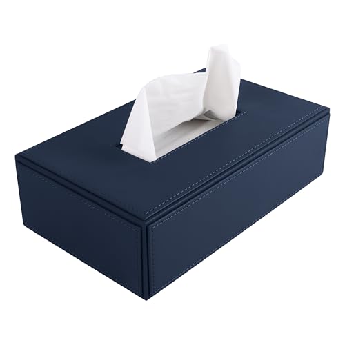Image of V-CUBE DESIGNS Premium Vegan Leather Tissue Box Holder | Paper Napkin Holder | Sturdy Tissue Case /Cover /Dispenser /Organizer for Home /Bathroom /Office /Table /Desk /Car | Navy Blue