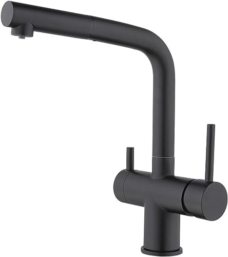 Grifo de cocina tres vías oro cepillado extraíble con osmosis para agua potable