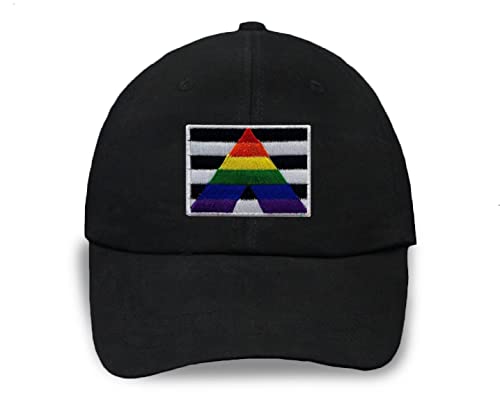 Rainbow LGBTQ Ally Pride Baseball Hat – Black Cotton Cap with Embroidered Rainbow and Black & White Stripes – Adjustable Velcro Back – Pride Parade, Festival, Outdoor Awareness Events