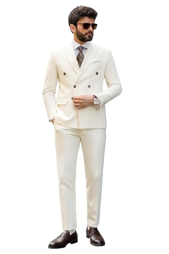 White Double Breasted Suit for Men | 2-Piece Slim Fit Blazer & Trouser Set | Classic Tailored Men’s Formalwear