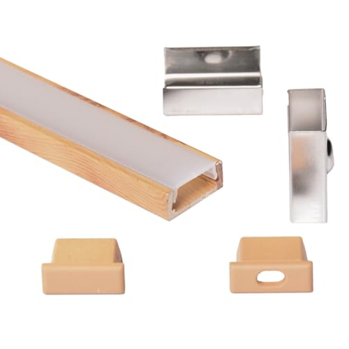 AFTERTECH 1x 2metri 1506LE 15x6mm Profilo Alluminio Per Strisce Strip LED Barra Rigida 2m 2mt Colore LEGNO - Cubicatura Hydro Dipping Effetto Wood + Copertura OPACA (1x 2metri 1506LE fog)