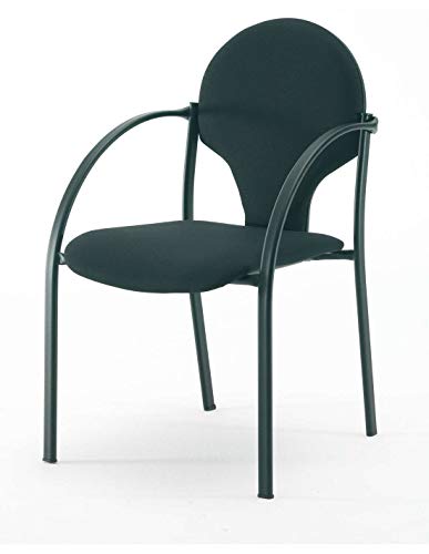 Silla Fija 4 Patas. con Brazos. Tela Color Negro. Estructura Metal Negro