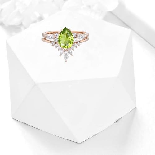 1-5 Carat Teardrop Gemstone and Moissanite Wedding Ring Sets 10K 14K 18K Solid Gold Pear Cut Gemstone Engagement Ring Set Bridal Ring Sets Promise Ring Sets for Women3