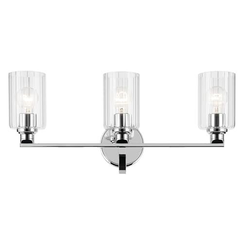 Image of Kichler Gioe 24.25 inch 3-Light Bathroom Vanity Light Fixture with Clear Fluted Glass in Chrome, Damp Rated for Bathroom Over Mirror, Modern Style (24.25 inch W x 10.5 inch H), 55226CHFLU