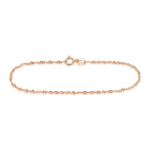 SEA OF ICE Sterling Silver 1mm Twisted Curb Singapore Rope Chain Bracelet For Women, Size 7.25 inches