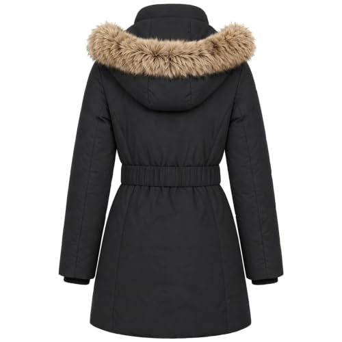 Womens Long Puffer Jacket Adjustable Waist Puffer Coat with Detachable Hood - image 8