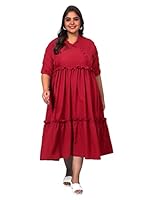 Indietoga Women's Plus Size A-Line Tiered Maxi Dress (10001369_Maroon Solid_7XL)