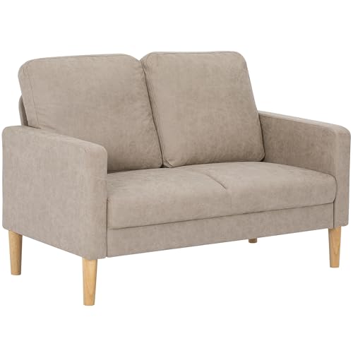 HOMCOM Sofá de 2 Plazas, Tapizado en Microfibra, Sofá Moderno con Patas de Madera, Reposabrazos, para Salón, Dormitorio, Oficina, Sala de Estar, 130x78x85 cm, Crema
