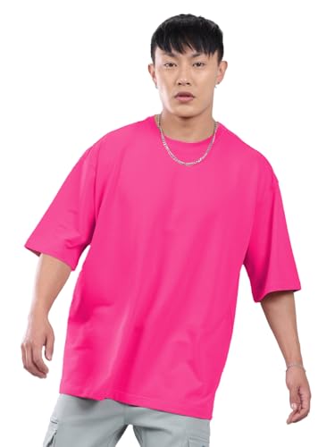 Image of LEOTUDE Half Sleeve Oversized Tshirt for Men, Round Neck Cottonblend Drop Shoulder Solid T-Shirt (Color Multicolor)