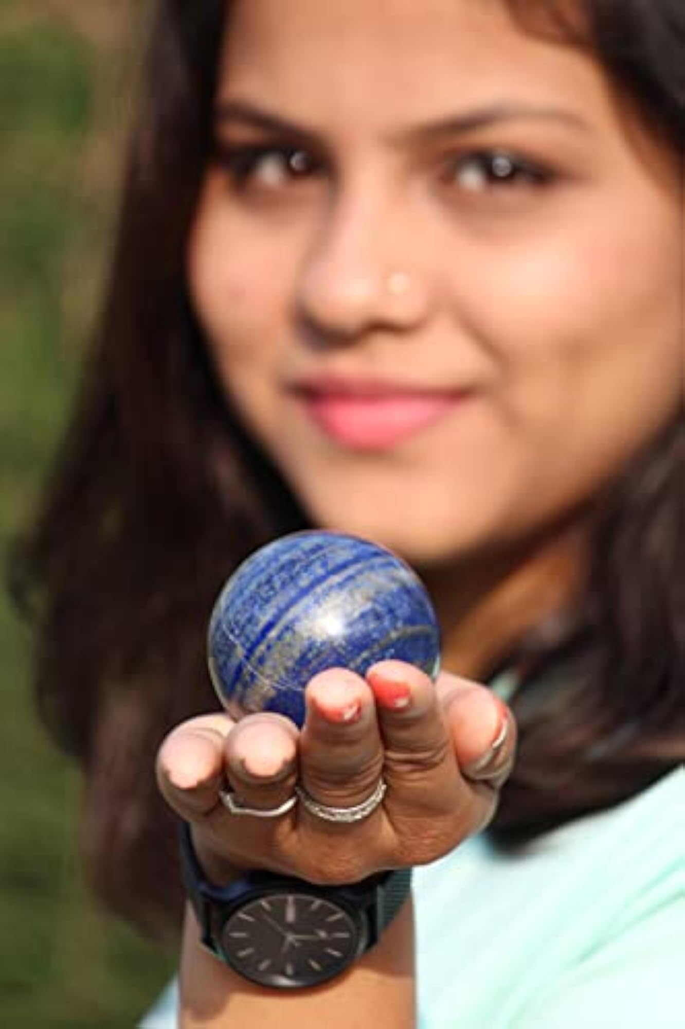 Jet Lapis Lazuli Hand Carved Sphere Gemstone, Healing Focus