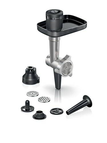 Bosch MUZS6HA Accessoire pour robot de cuisine, hachoir à viande, disque perforé 8 mm, disque perforé 3 mm, embout de remplissage de saucisses, embout...