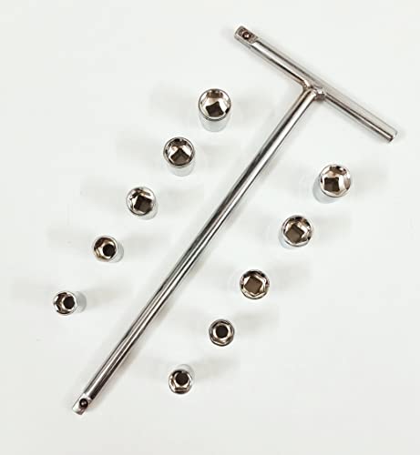 Image of 1 /4 inch T - Handle with (8, 9, 10, 11, 12 mm) x 2 Sockets Dual Sockets Combination Set, Anti-Slip & Anti-Corrosion properties (Combo 4)