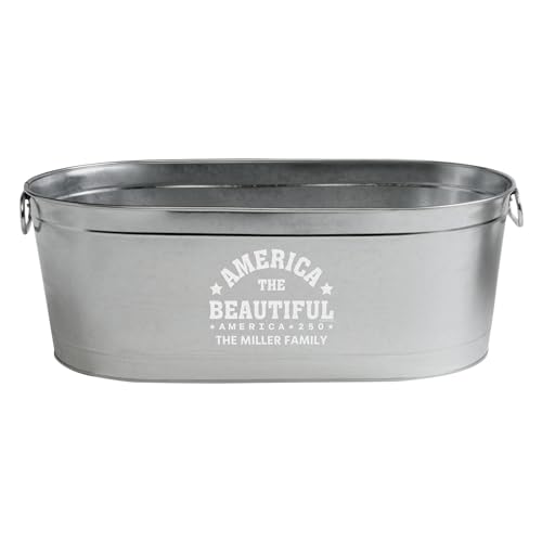 Let's Make Memories Personalized Beverage Tub - Custom America 250 Beverage Tub - Galvanized Drink Tub - 20 ¾"L x 11 ¾"W x 7" H - 5.5 Gallons - America250 America the Beautiful