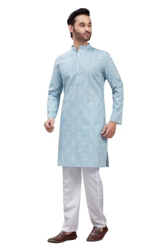 Image of Studio Shringaar Men's Cotton Blend Relaxed Fit Ikat Printed Knee Length Kurta
