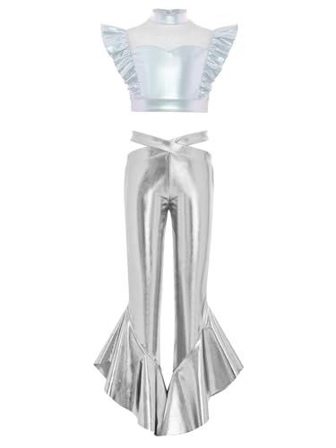 Ensemble sportif d'entraînement pour bambina avec crop top de gymnastique et pantalon évasé