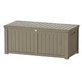 Decksplore Outdoor Storage Box Waterproof, 150 Gallon Lockable Resin Deck Box Large, Patio Storage Bin for Pool Accessories Cushion Furniture, Garden Tools, UV-Resistant Outside Delivery Grey