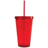 BPA-Free 16 Ounces Acrylic Tumbler with Straw, Double Wall, Red