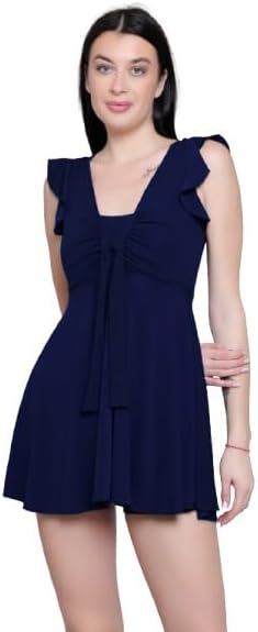N-Gal Front Knot Frock Style with Inner Short Padded One Piece Swimwear Swimming Costume Swimsuit for Women