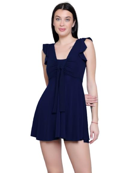 N-Gal Front Knot Frock Style with Inner Short Padded One Piece Swimwear Swimming Costume Swimsuit for Women-image-33