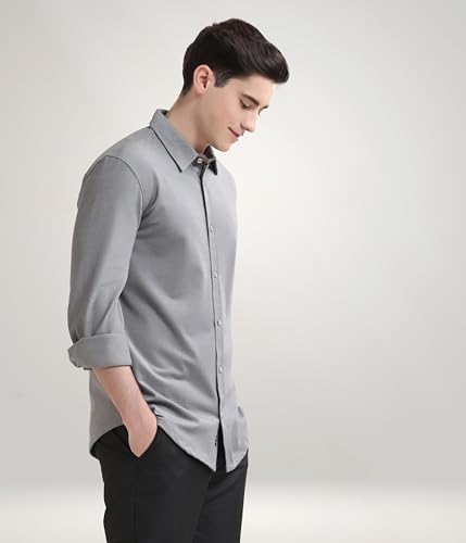 Image of TURMS Men's Solid Knitted Shirts, Odor Control, Stretchable & Breathable, Cotton Blend, Tailored Fit, Full Sleeve