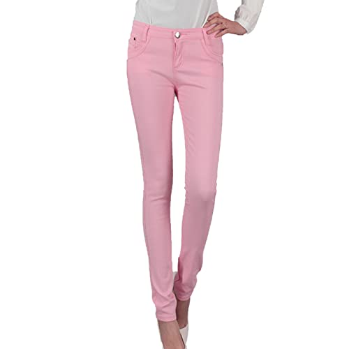 Women's High Waisted Stretch Skinny Jeans Casual Solid Color Slim Fit Pencil Jeans Slimming Butt Lift Denim Pants (Pink,34)