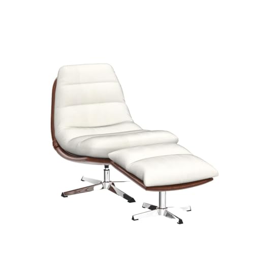 BESTANO Swivel Accent Chair with Ottoman, Mid Century Modern Linen Lounge Chair with footrest, Comfy Oversized Armchair with 360 Degree Metal Base for Living Room/Bedroom, Cream