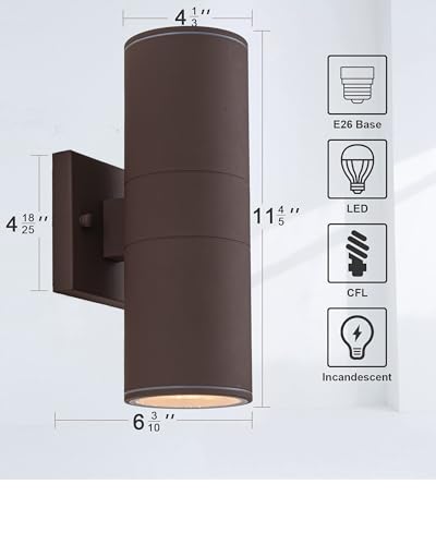 Image of Ken & Ricky Cylinder Outdoor Wall Sconce Lights,Up and Down,Brown,2 Pack
