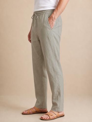 Image of TAGDO Cotton Linen Pants for Man | Lightweight & Breathable Fabric | Elastic with Drawstring | Straight Fit & One Side Zip Pocket | Casual, Holidays, Travel & Everyday Wear (2076)
