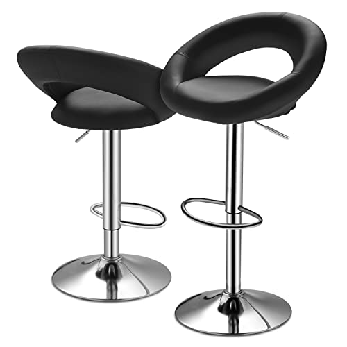 Monibloom Modern Bar Stools Set Of Pu Leather Modern Upholstered Counter Barstools With Hollow Back And Arms For Entertainment Rooms Cafes Chair, Balck #TOP5