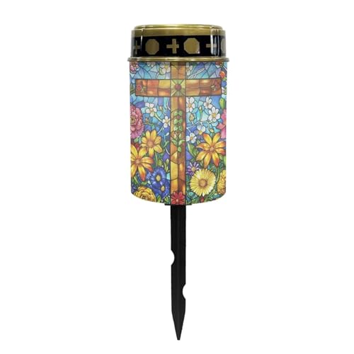 Image of Waterproof Solar Garden Lights,Cross Outdoor Solar Lights for Cemetery Landscape Path Lights Flamesless Candle Outdoor Solar Light Memorial Light, No-YSFH3650-N9