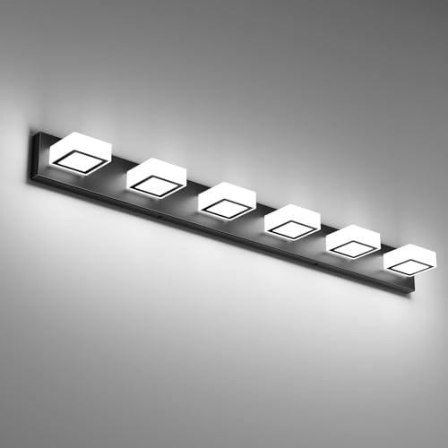 Image of Ralbay Black Bathroom Vanity Lights 48inch Metal Acrylic LED Modern Bathroom Wall Lighting Fixtures Matte Black (White Light 6000K, Non-dimmable)