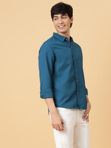 Image of KOTTY Men's Textured Casual Shirt - Long Sleeve||Button-Down Collar||Classic Fit