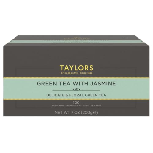 Taylors of Harrogate Green Tea with Jasmine, Individually Wrapped Bags, 100 Count (Pack of 1), Delicate, Floral and Sweet, Caffeinated, Enjoy Hot or Iced, 100 Teabags