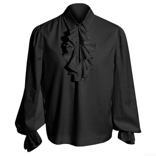 Chemise gothique pour homme avec manches bouffantes et volants – Costume de pirate steampunk vintage à lacets pour homme (taille L, noir)