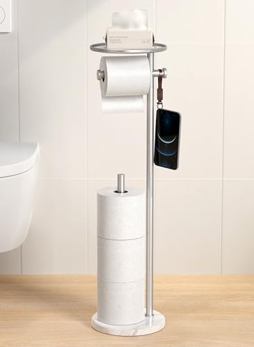 KES Porte Papier Toilette sur Pied Porte Rouleau avec Etagère Distributeur Papier Toilette Marbre Support Papier Toilette Acier Inoxydable 18/8 Dérouleur Papier Toilette Brossé, BPH229-2