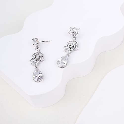Bridal Wedding Earrings For Brides Bridesmaids, Beusoulover Marquise Teardrop Earrings For Women, Cubic Zirconia Drop And Dangle Earrings For Prom Or Pageant, Jewelry (Silver) #TOP2
