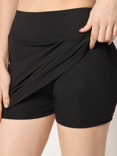 Image of Mehrang Skirt with Shorts for Women's & Girl's Solid High Waist Flared Skater Short Mini Skirt