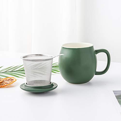 Image of Yundu 12 OZ Matte Green Ceramics Teacup with Infuser and Lid, Mug with Lid for Steeping - Stainless Steel Infuser for Loose Leaf Tea, Home Office Gift for Tea Lovers