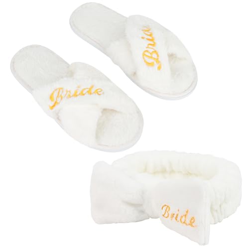 Jaciya Bridal Shower Gifts Bachelorette Party Favors Bride White Slippers Bride Spa Headband Set Bachelorette Gifts for Bride