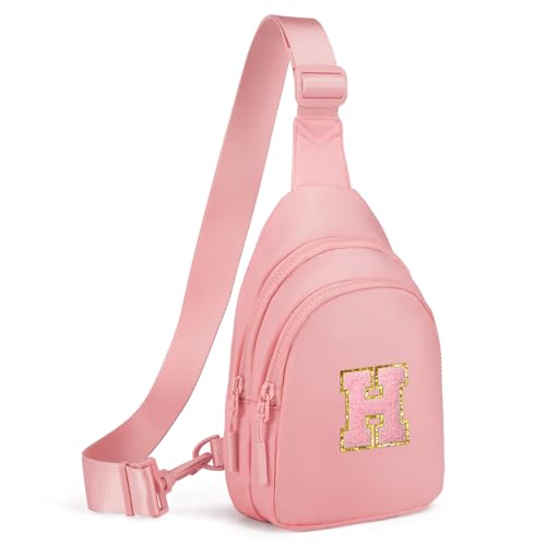 Viverte Easter Gifts for Teen Girls 3 4 5 6 7 8 9 10 11 Year Old Girls Birthday Gifts for Best Friends Personalized Gifts for Women Preppy Stuff Small Initial Sling Bag (Light Pink-H)