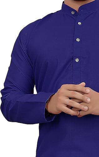 Image of Cotton Blend Full Sleeve Long Plain Kurta for Men