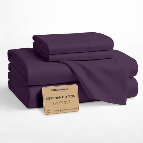 SGI bedding 100% Egyptian Cotton Sheets Full Size – Cooling Sheets, Soft Breathable Plum Bedding, Luxury Bedding, Luxury Hotel Sheet Set, Deep Pocket 16", 4 Piece Set